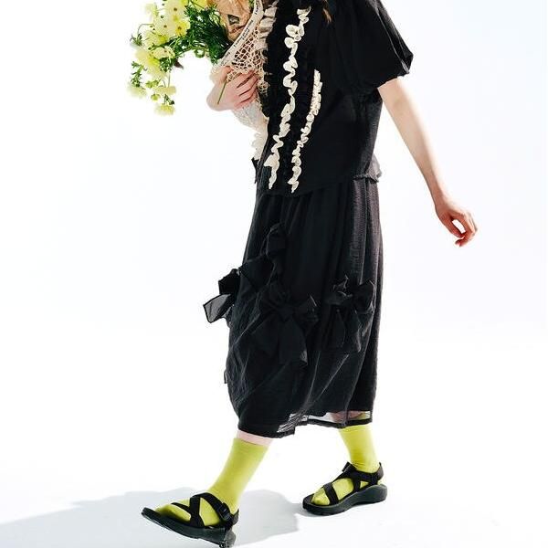 Chic Black Bow A-Line Midi Skirt