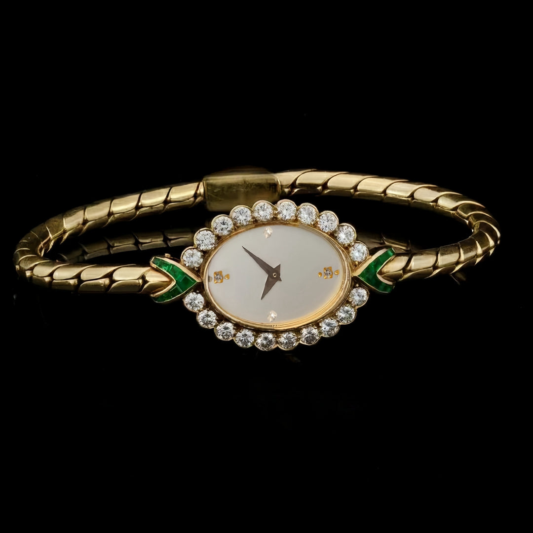 European Small Gold Women's Watch Handmade Inlaid Rhinestone Middle Ancient