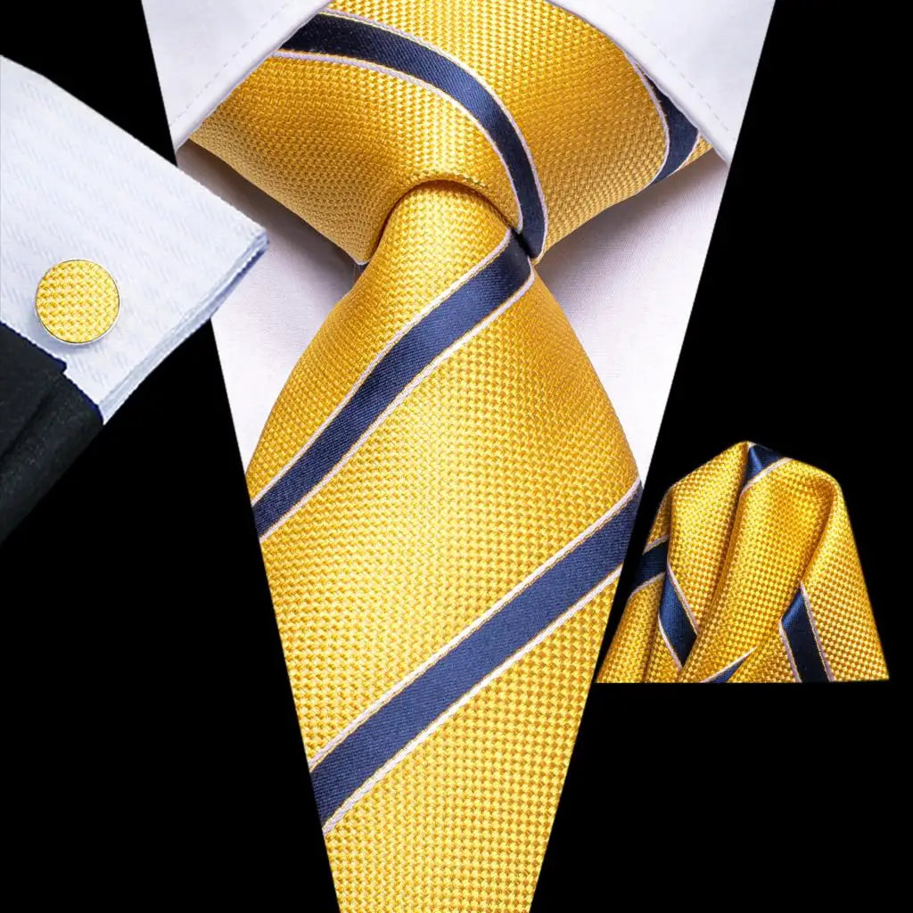 Luxury Yellow and Blue Striped Necktie Set for Men