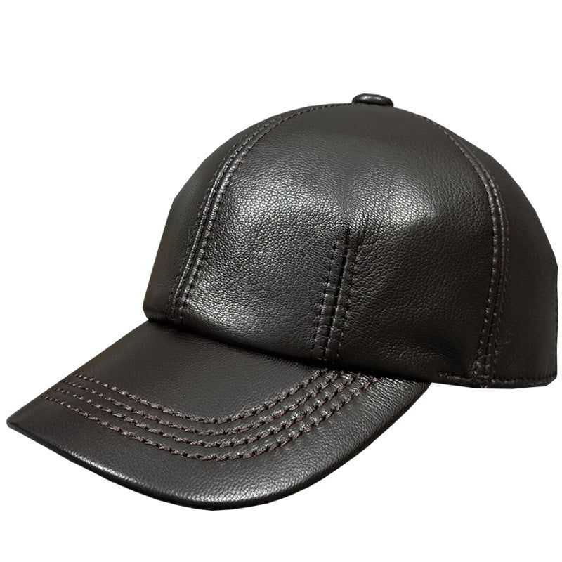 New All-matching Genuine Leather Baseball Cap Men