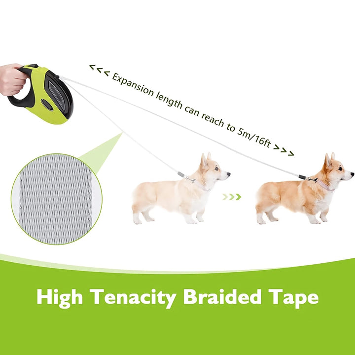 Strong Retractable Dog Leash with Ergonomic Handle and One-Handed Brake