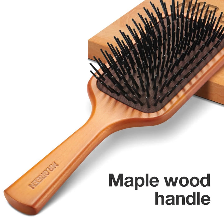 Natural Maple Wood Scalp Massage Hair Brush with Fine Tooth Comb