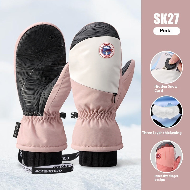 Snowboard Gloves For Women Wind-proof And Cold Protection Touch Screen Fleece-lined Thickened