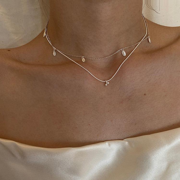 Cherry Leaves Stacked Necklace Sterling Silver For Women - Trendha