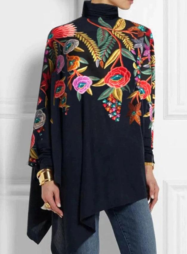 Christmas Abstract Print Loose High Collar Coat - Trendha