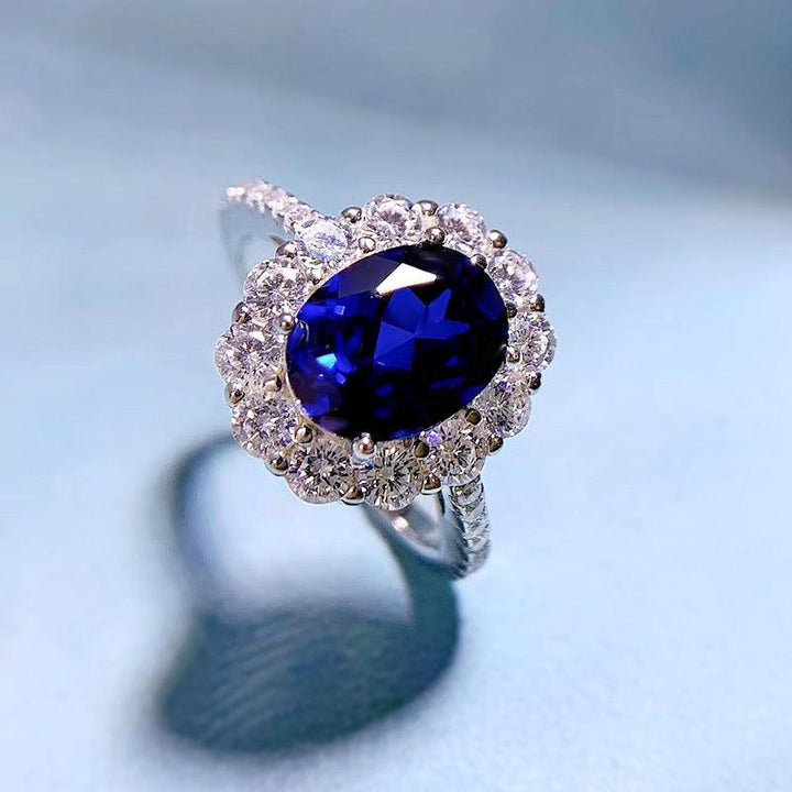 Classic Artificial Sapphire Oval 79 Zircon Ring - Trendha
