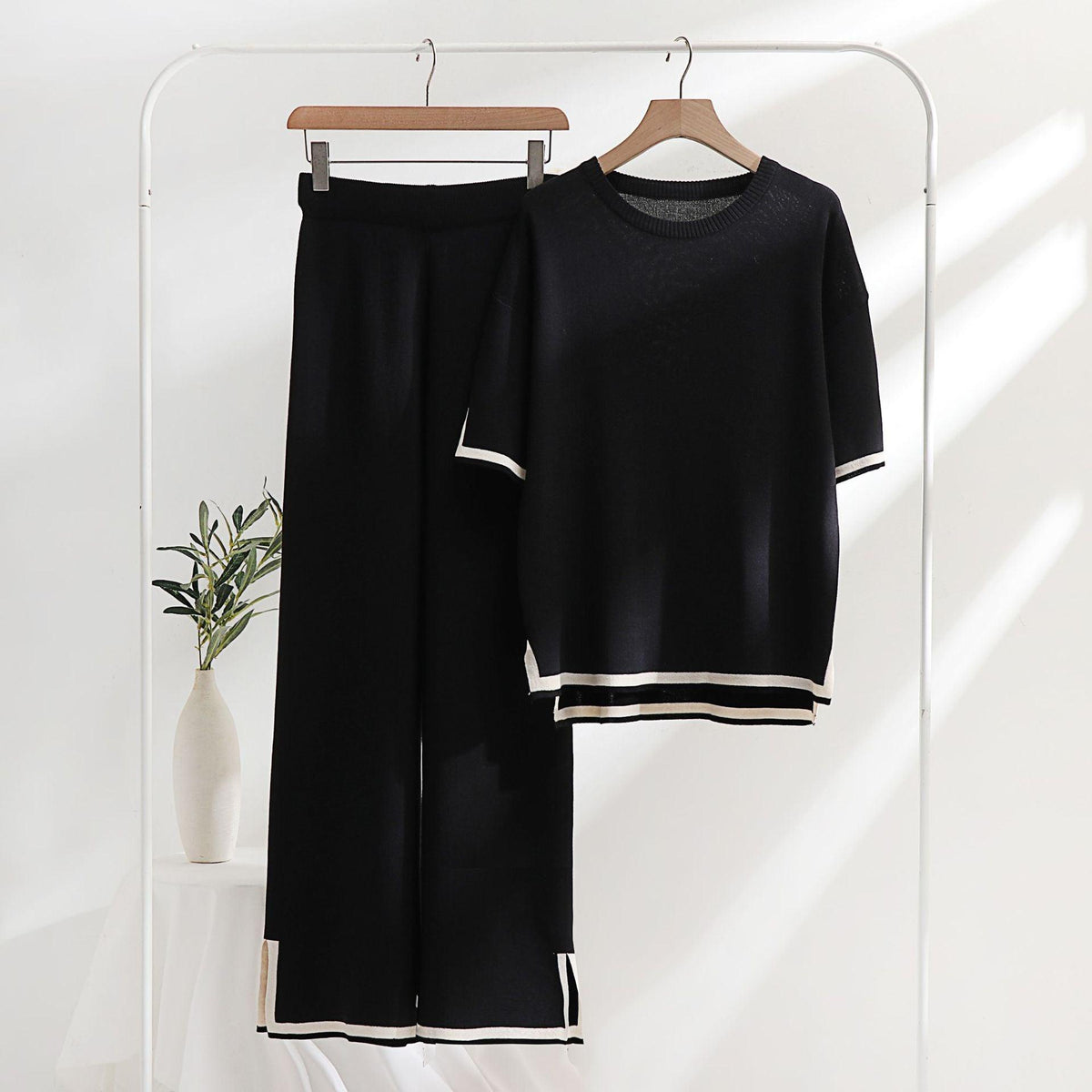 Classic Style Ice Silk Knitting Suit Female Spring And Summer Two-piece Set - Trendha