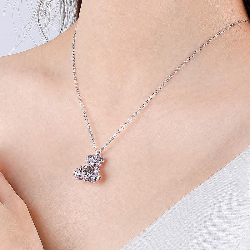 Clavicle Chain Smart Cute Bear Zircon Necklace For Women - Trendha
