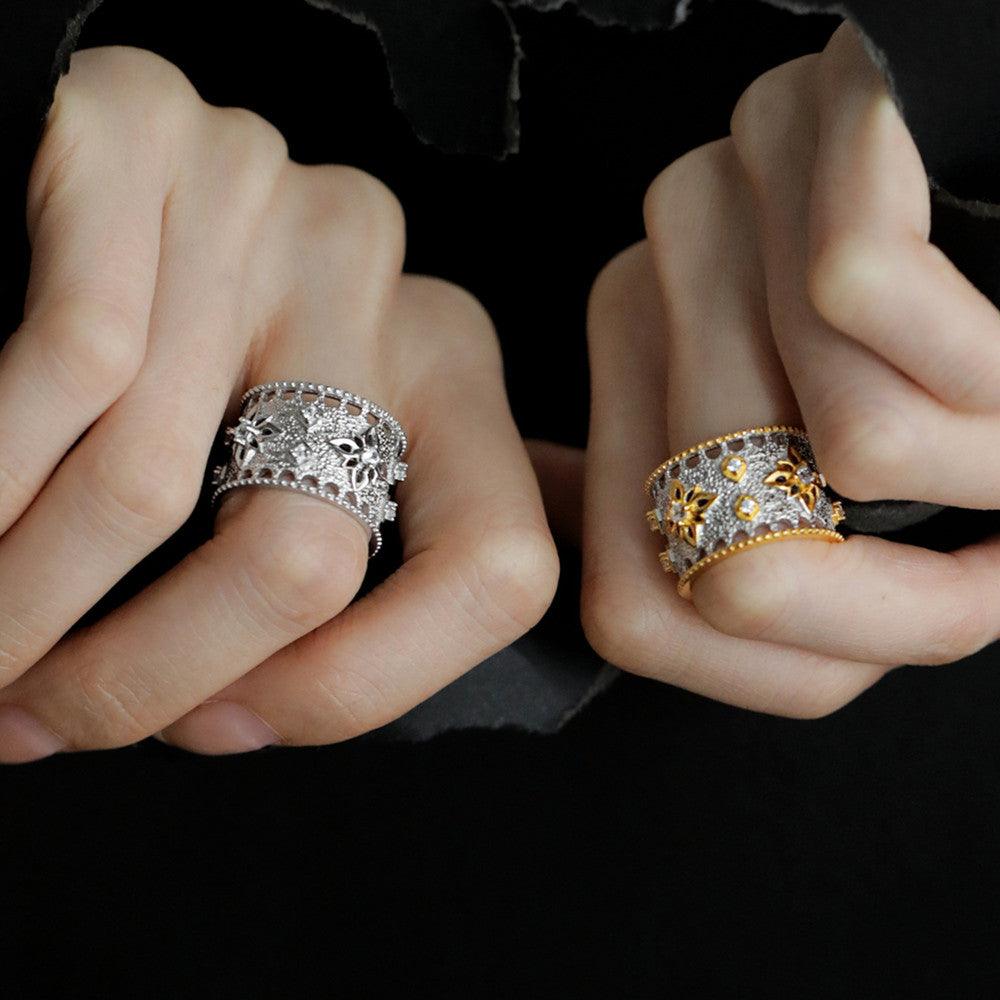 Color-blocking Snowflake Starlight Wide Ring - Trendha