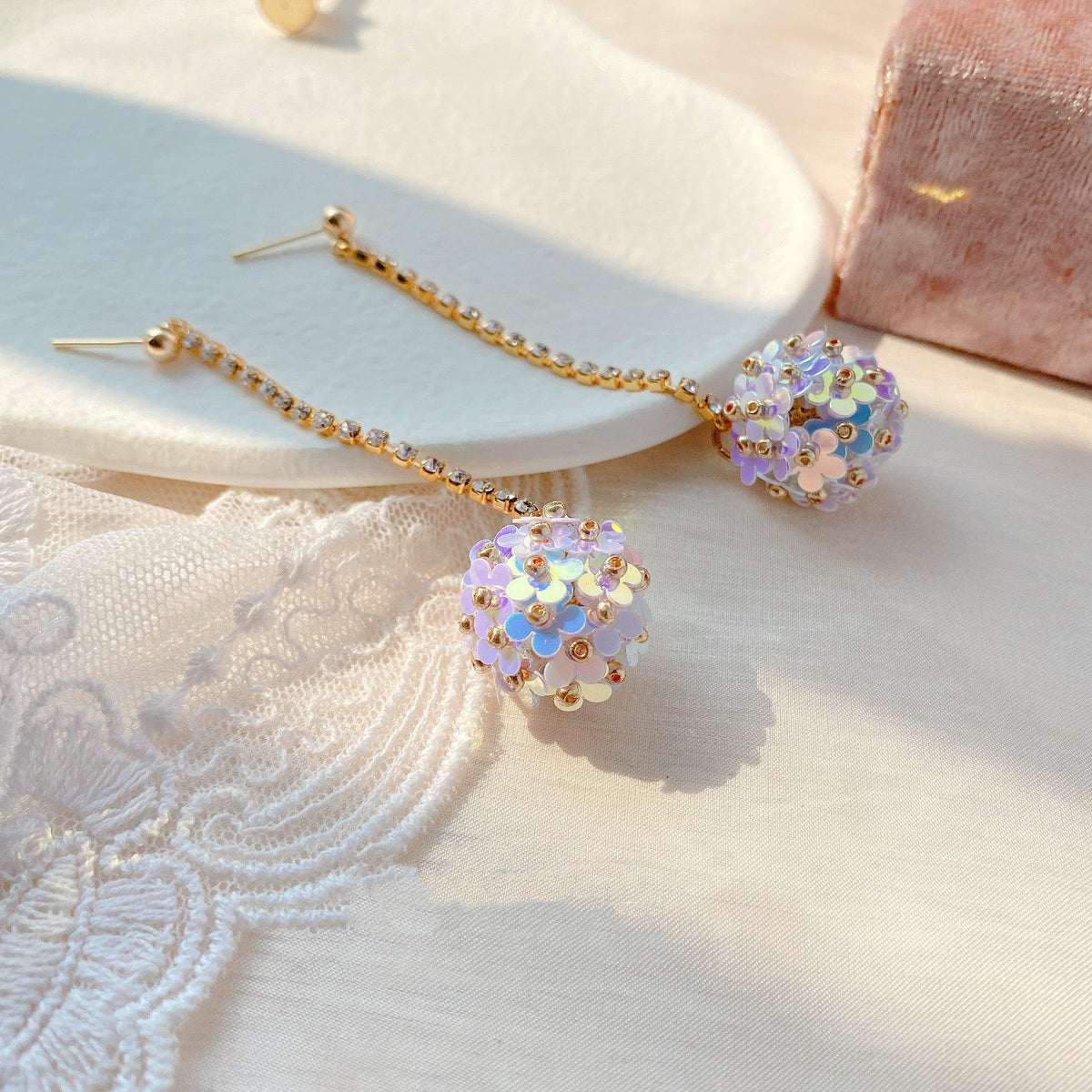 Colorful Blue Flower Ball Earrings - Trendha