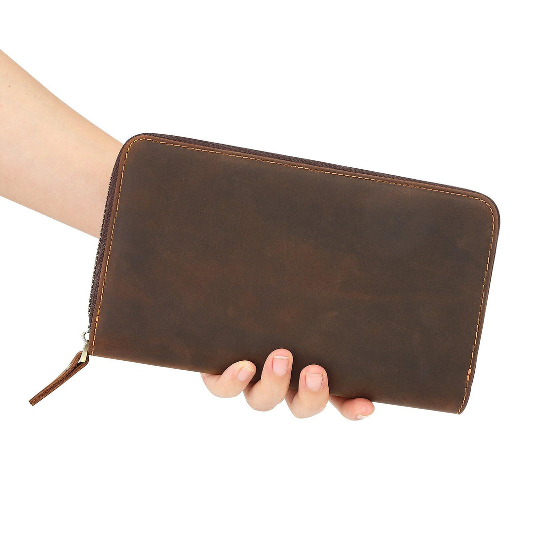 Cowhide Grab Bag With Large Capacity Retro And Simple Men's Long Style - Trendha