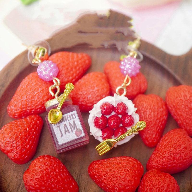 Creative Miniature Food Play Asymmetrical Silver Earrings - Trendha