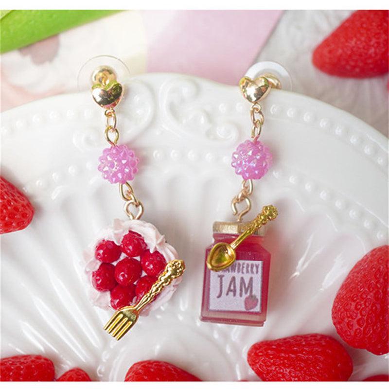 Creative Miniature Food Play Asymmetrical Silver Earrings - Trendha