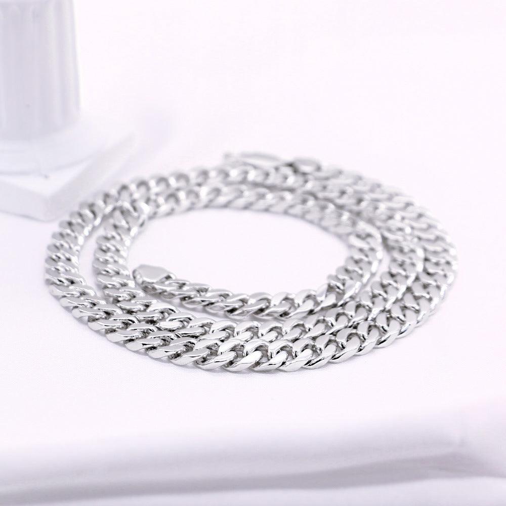 Cuban Riding Crop Necklace 6.5MM White Copper Plated With Thick Silver Buttons For Men - Trendha