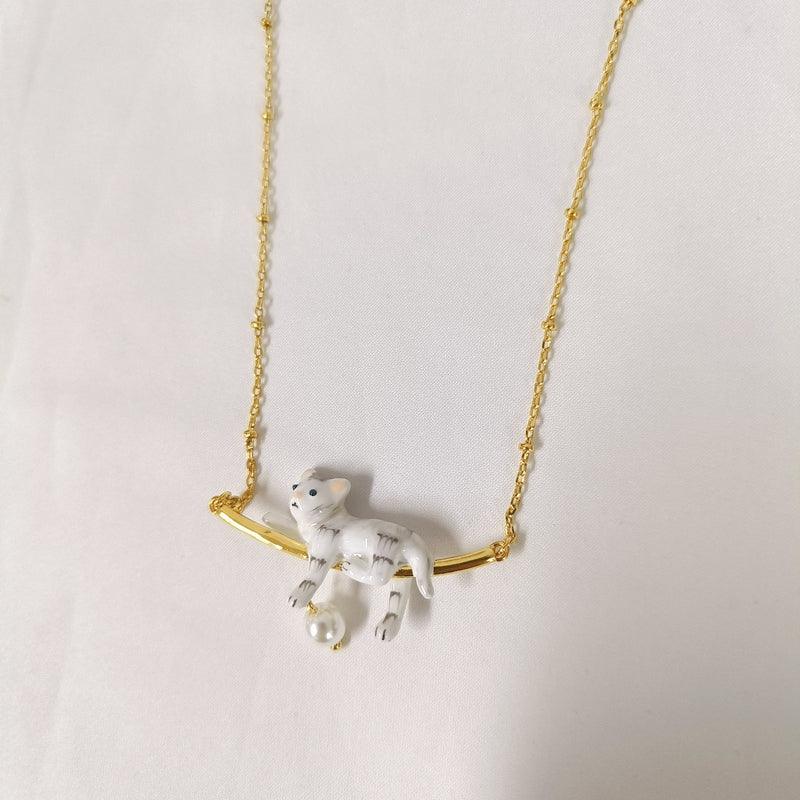 Cute White Kitten Simple Pearl Pendant Necklace For Women - Trendha