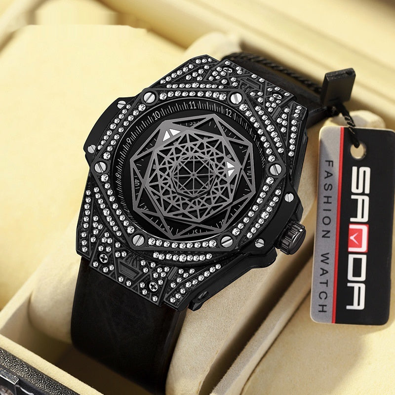 Men's Diamond Geometric Dial Luminous Waterproof Quartz Watch