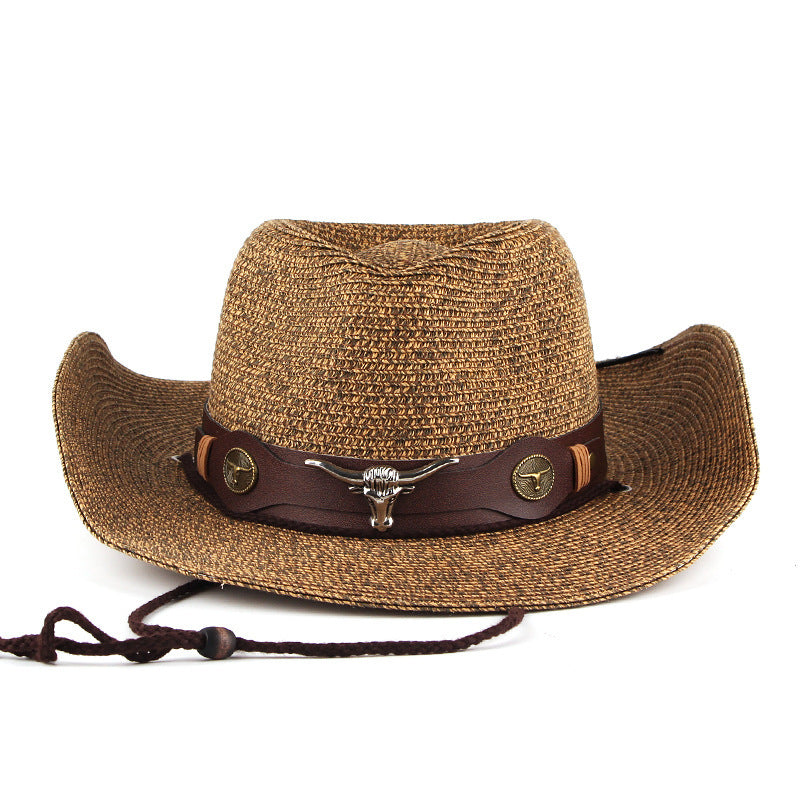 Brown Straw Western Hat with Curled Brim