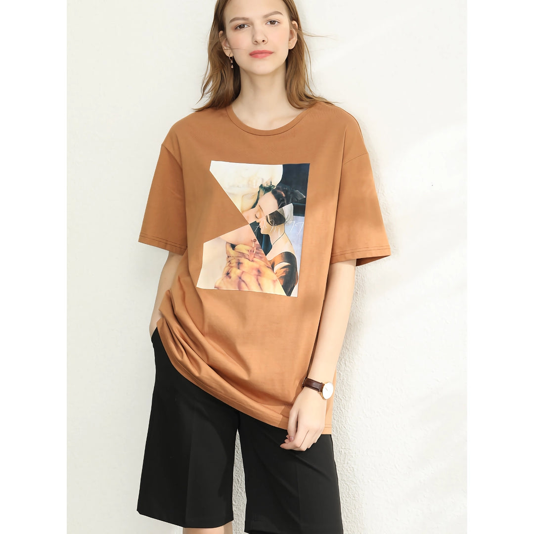 Vintage Patchwork Casual Loose Fit Cotton T-Shirts for Women