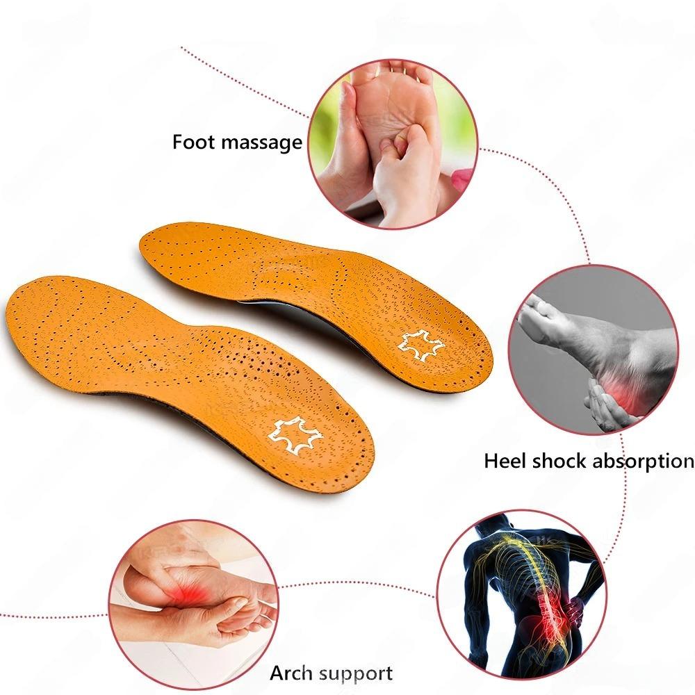 Orthotic Leather Insoles for Flat Feet and Arch Support - 3D Orthopedic Cushion for Men & Women