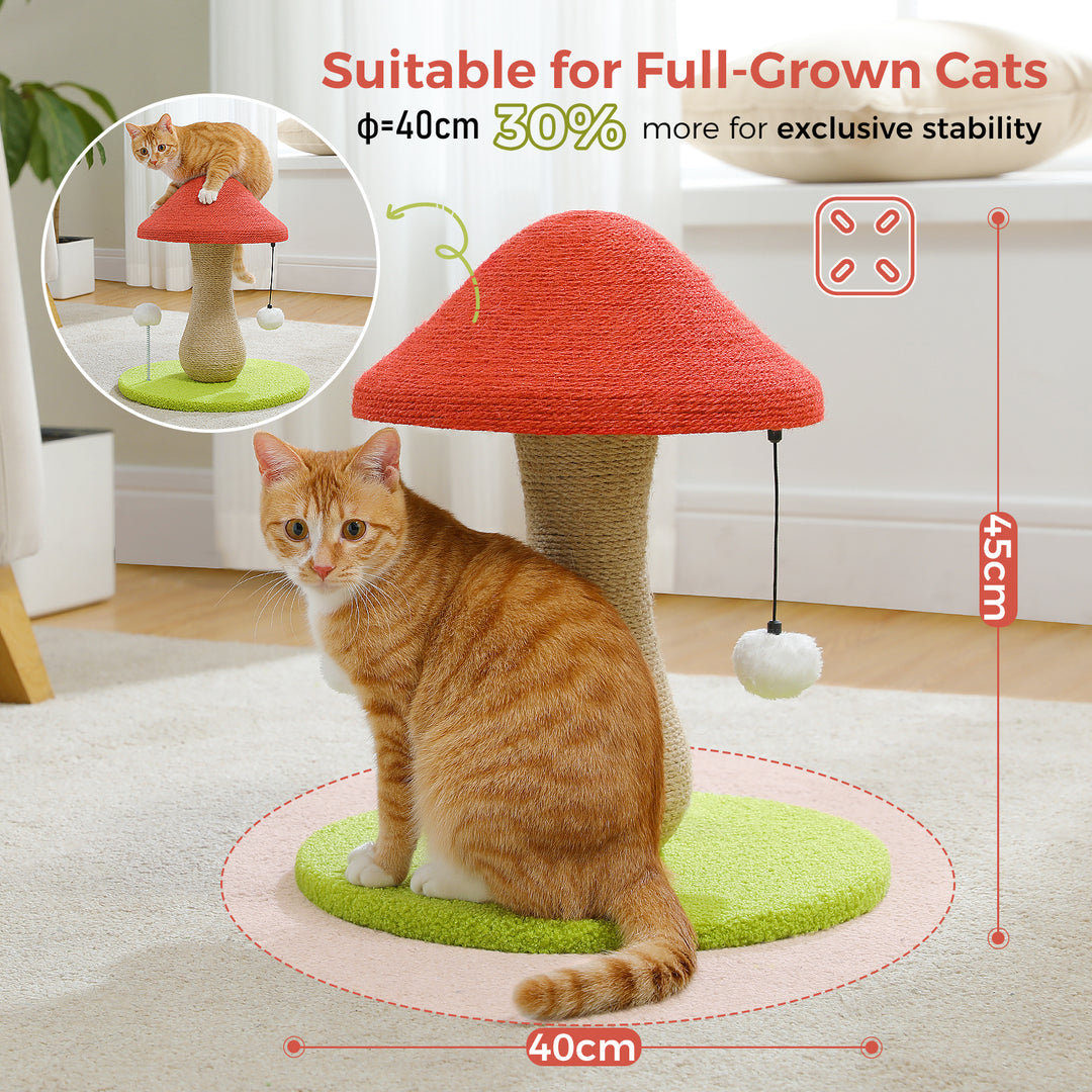 Cozy Mushroom Cat Scratching Post with Spring Ball Toy for Indoor Cats