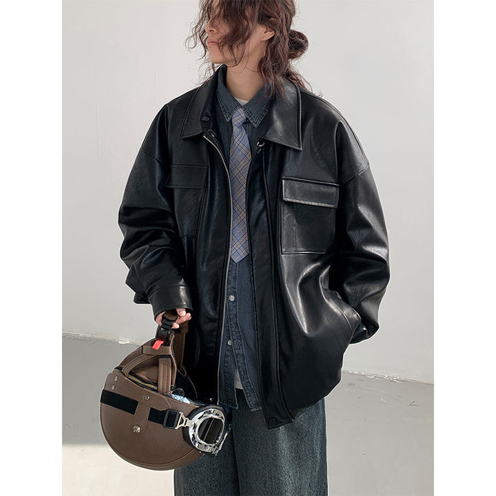 Spring And Autumn Leisure Japanese Loose Leather Jacket