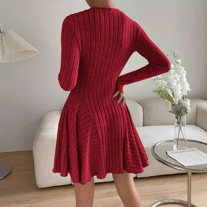 Women's French Knitted Long-sleeved Dress Short Skirt