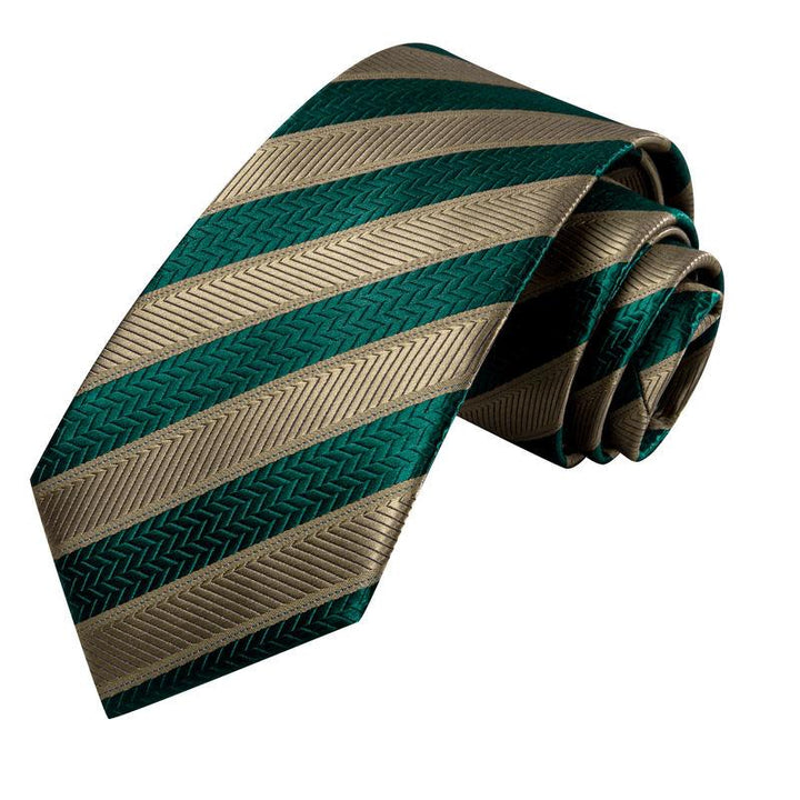 Elegant Green Striped Men's Silk Necktie Set