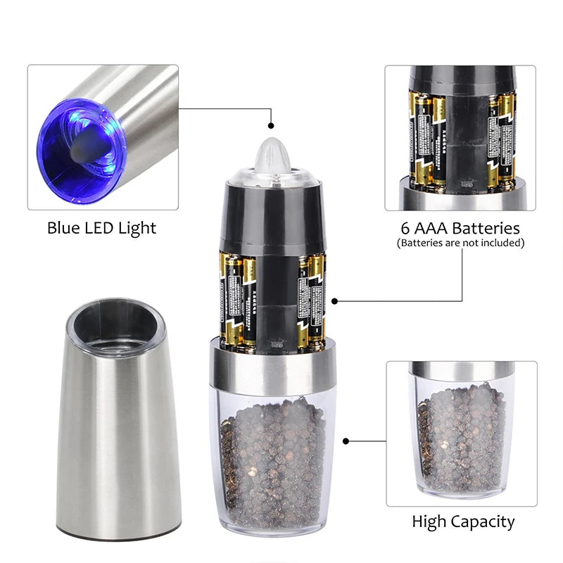 Electric Automatic Salt and Pepper Grinder - Adjustable Coarseness, Battery-Operated