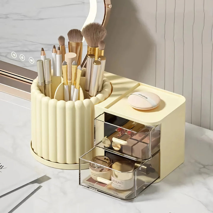 Makeup Storage Organizer with Brush Holder and Rotating Display