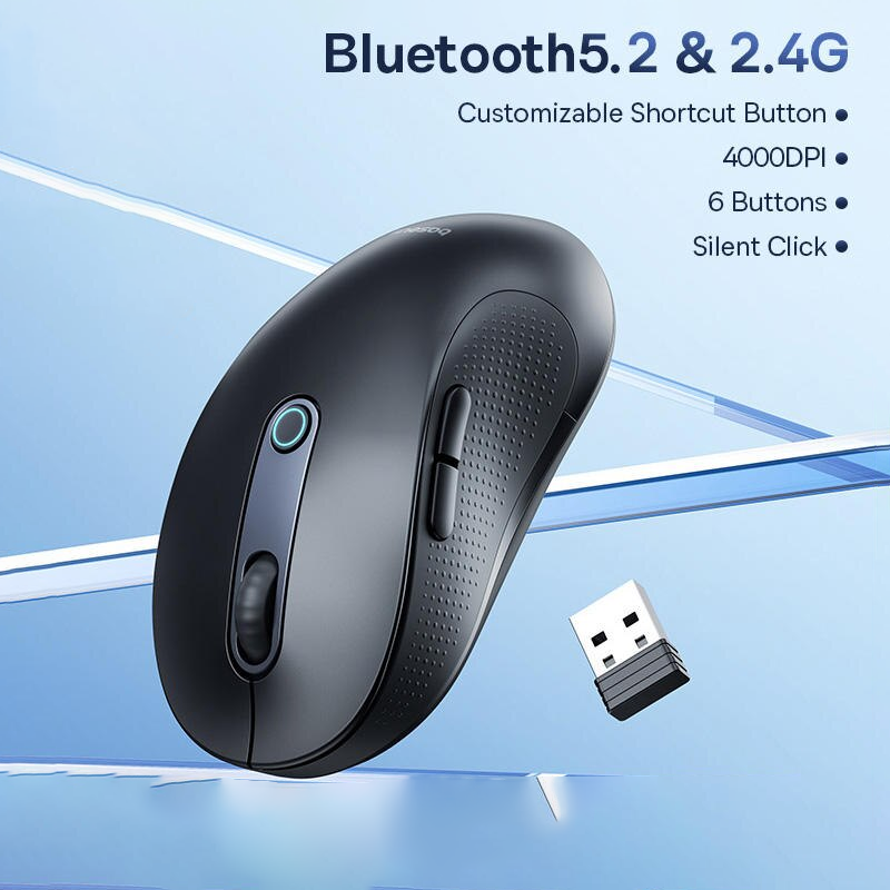 Wireless Bluetooth 5.2 Mouse 4000DPI - Ergonomic Design with 6 Quiet Buttons for Multi-Device Compatibility