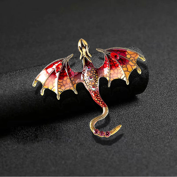 Vintage Enamel Flying Dragon Brooch