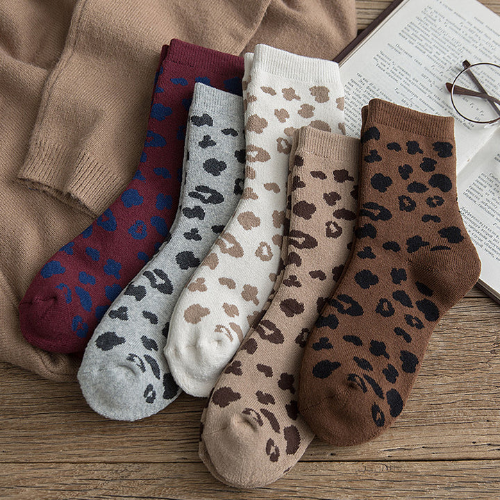 Spotted Leopard Print Women’s Warm Cotton Terry Tube Socks