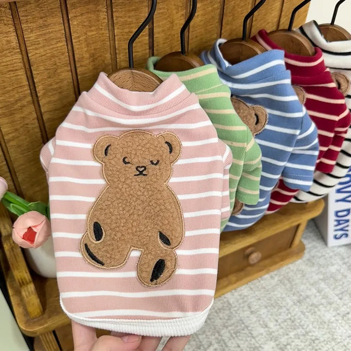 Cozy Striped Teddy Bear Hoodie for Small Dogs and Cats