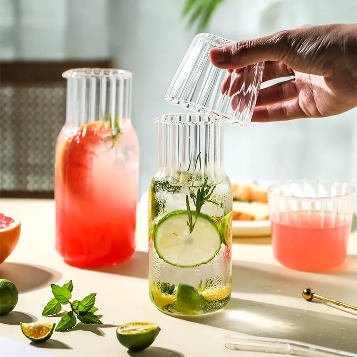 Glass Water Bottle and Teacup Set