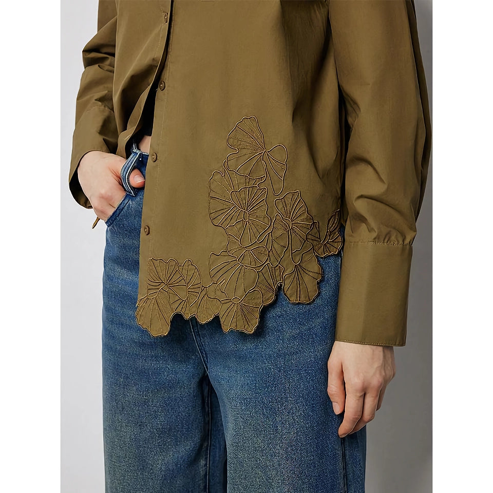 Elegant Autumn Floral Embroidered Irregular Blouse