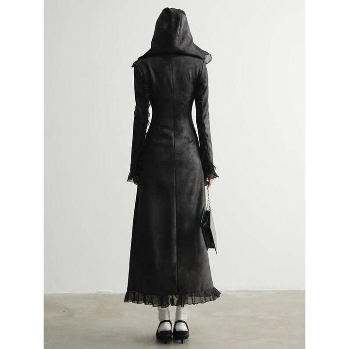 Elegant Long Sleeve Hooded Suede & PU Leather Overcoat for Women