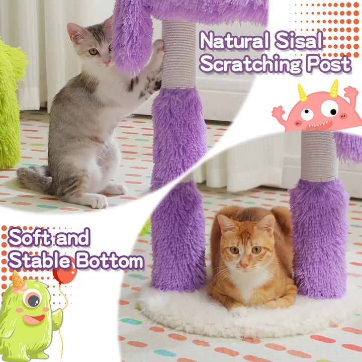 Purple Monster Cat Tree Tower with Big Condo & Sisal-Wrapped Legs