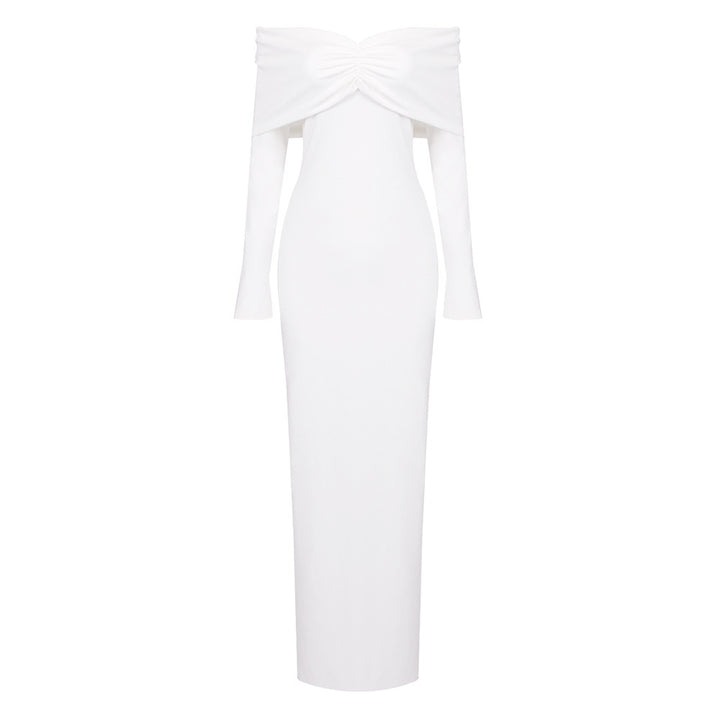 White Long Sleeve Off-the-shoulder Tube Top Pleating Long Skirt