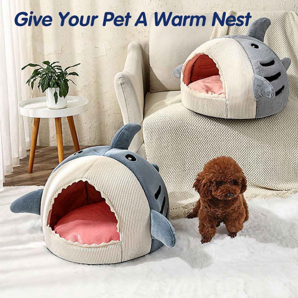 Cozy Cartoon Shark Cat Bed