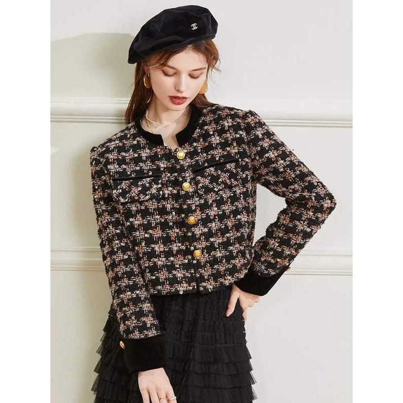 Women's Retro Plaid Long Sleeve Office Coat