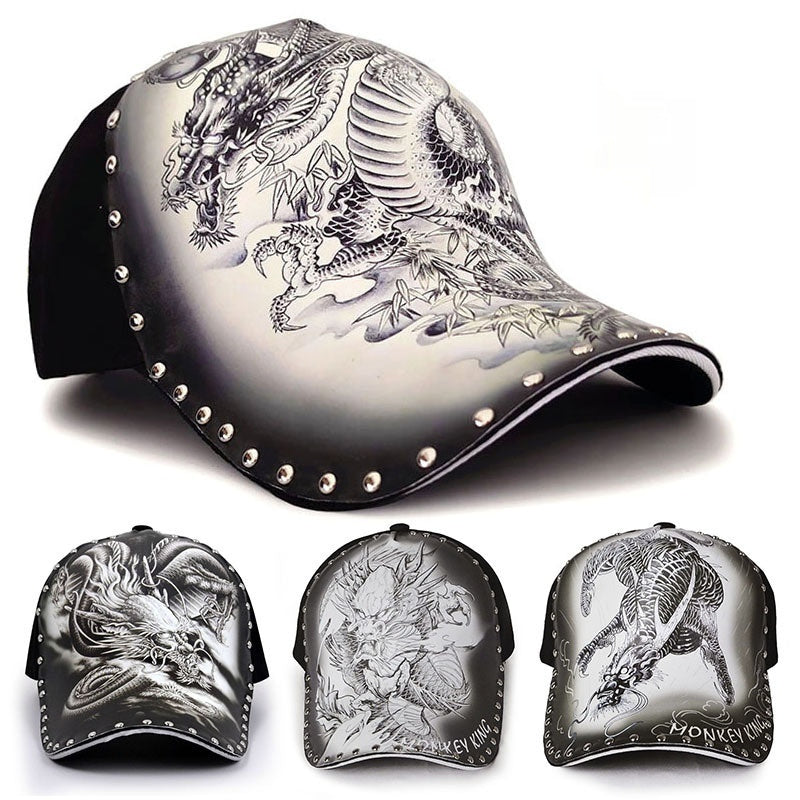 Dragon-Print Stud-Trim Baseball Cap