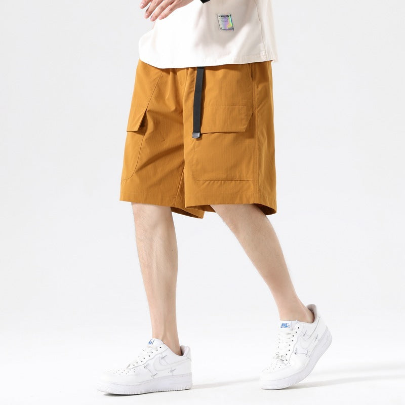 Men's Design Sense Niche Pocket Wide-leg Pants Straight Loose Casual Pants Cropped Pants Shorts