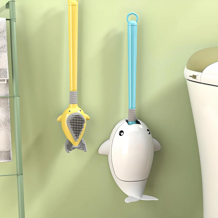 Whale-Themed Silicone Toilet Brush with Wall Mount