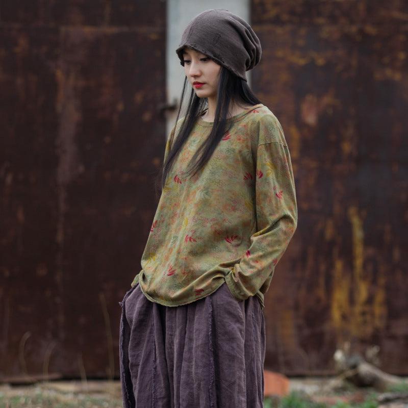 Printed Non-Stretch Cotton Long-Sleeve Top