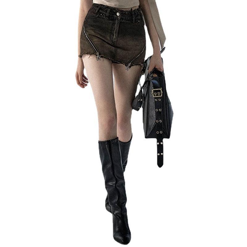 Dirty Washed Gradient Denim Short Skirt Shorts - Trendha