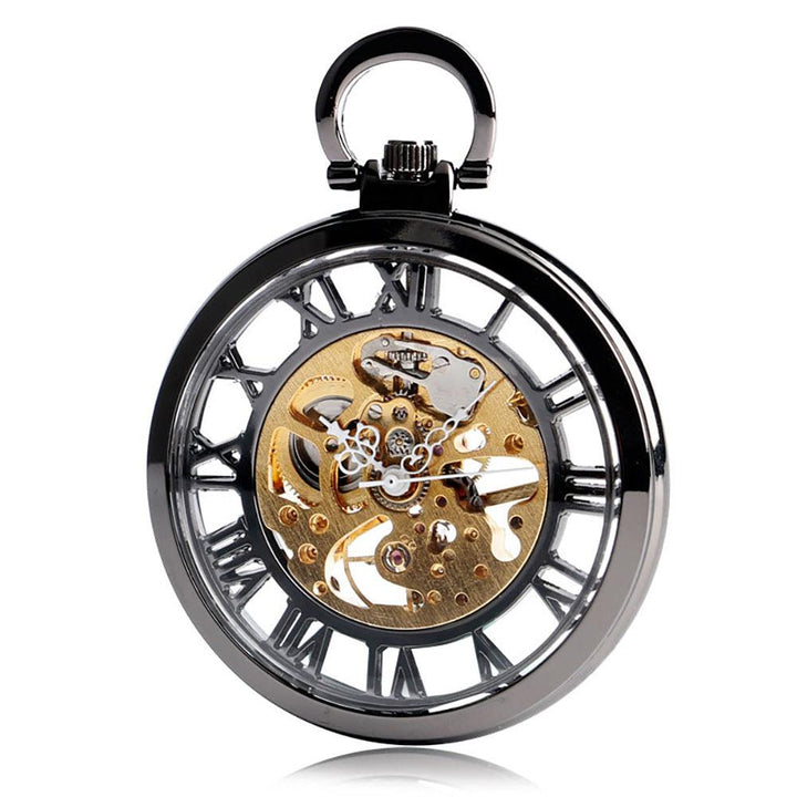 Double-sided Transparent Cutout Design Straight Plate Without Cover Roman Literal Mechanical Pocket Watch - Trendha