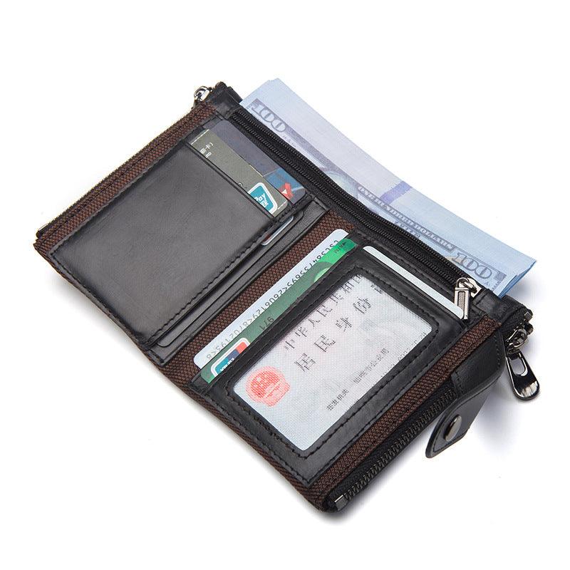 Double Zipper Buckle Leather Men's Wallet With Anti-theft Brush - Trendha