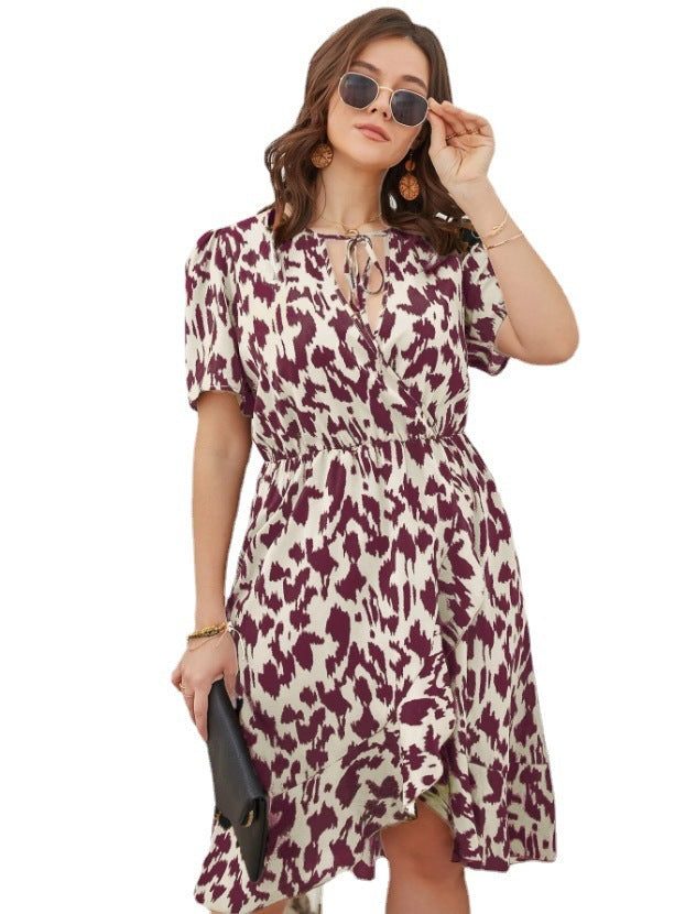 Casual Fashion Short Sleeve V-neck Printed Dress