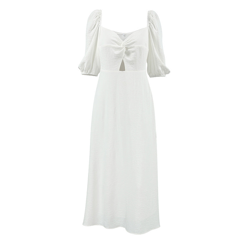 French Elegant Lantern Sleeve Off-neck Dress