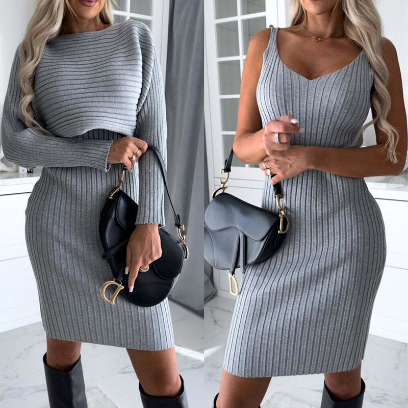 Ribbed Sleeveless Dress and Cropped Long-Sleeve Top Set